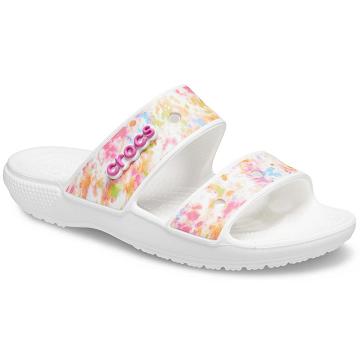 Crocs Classic Tie-Dye Graphic Szandál Férfi Fehér | HU 1231OKIR